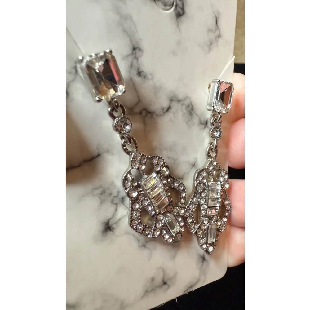 Deco Cubic Zirconia Silver Drop Earrings - Picture 4 of 6